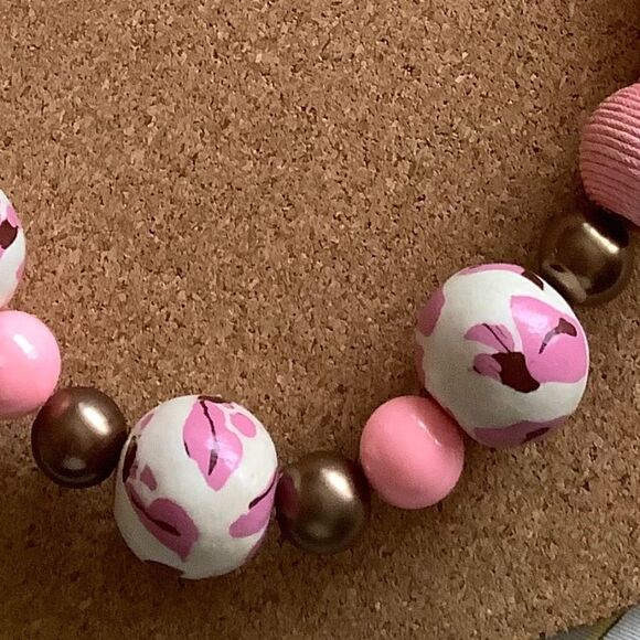 NWOT PINK SPRING EASTER HAND MADE PAINTED BEADS LONG NECKLACE EARRINGS SET - Picture 11 of 11